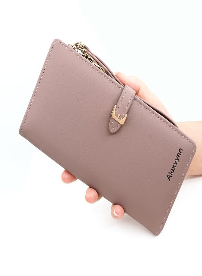 أليكسفيان محفظة نسائية أنيقة بتصميم حزام طويل وردي اللون، قابلة للطي، مزودة بمنظم بطاقات، وحامل لـ 12 بطاقة، و3 جيوب طويلة، وجيب طويل بسحاب للعملات المعدنية. تتضمن المحفظة حامل بطاقات، و3 جيوب طويلة، وجيب طويل للعملات المعدنية. - Image 4